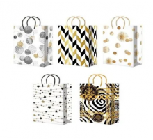 Пакет подарочный 14*20*7 ламинированный микс золото/черный