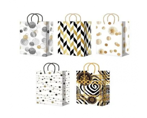 Пакет подарочный 14*20*7 ламинированный микс золото/черный купить в Уфе в Упакофф
