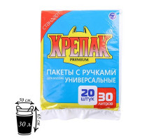 Мешок для мусора ПНД 30л 11мкм 20шт с ручками КРЕПАК