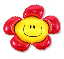 Шар фольгированный 14"/36см Цветочек красный солнечная улыбка мини