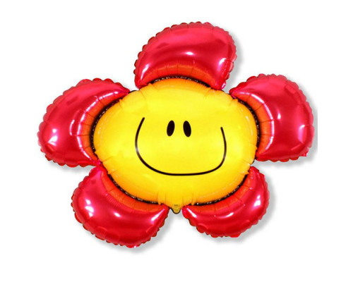 Шар фольгированный 14"/36см Цветочек красный солнечная улыбка мини купить в Уфе в Упакофф