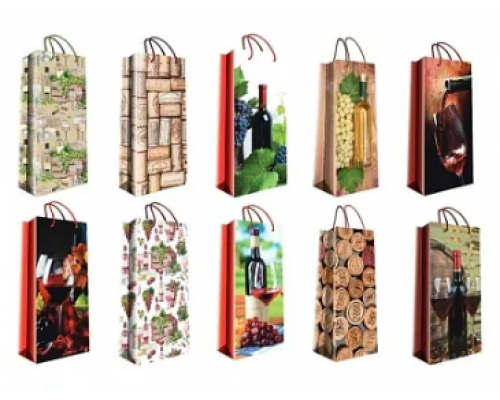 Пакет подарочный 14*35+11см ПОД БУТЫЛКУ в ассортименте купить в Уфе в Упакофф