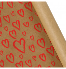 Бумага упаковочная 72см рул Красные сердца крафт (10метров)