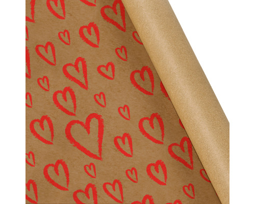 Бумага упаковочная 72см рул Красные сердца крафт (10метров) купить в Уфе в Упакофф