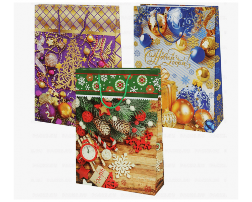 Пакет подарочный бумажный 47*33*10 НОВЫЙ ГОД НГ рисунок в ассортименте