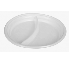 Тарелка пластиковая 205мм белая 2-х секционная ПС 100шт/упак