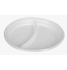 Тарелка пластиковая 205мм белая 2-х секционная ПС 100шт/упак