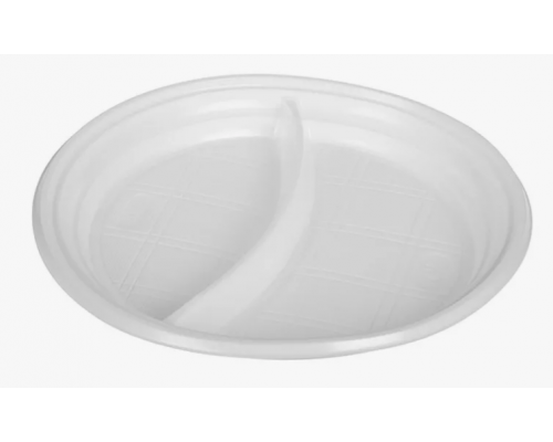 Тарелка пластиковая 205мм белая 2-х секционная ПС 100шт/упак