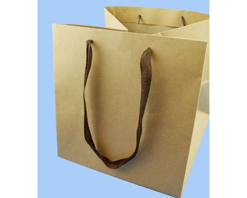 Пакет бумажный с широким дном 25*25*25 текстильными ручками Крафт (уп240)