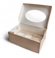 Контейнер бумажный д/капкейков ECO MUF 6 250*170*100 мм крафт с окном (уп25/кор150)