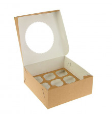 Контейнер бумажный д/капкейков ECO MUF 9 250*250*100 мм крафт с окном (уп25/кор100)