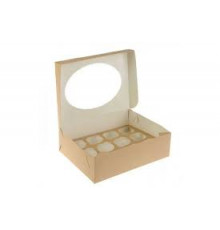 Контейнер бумажный д/капкейков ECO MUF 12 330*250*100 мм крафт с окном (уп25/кор100)