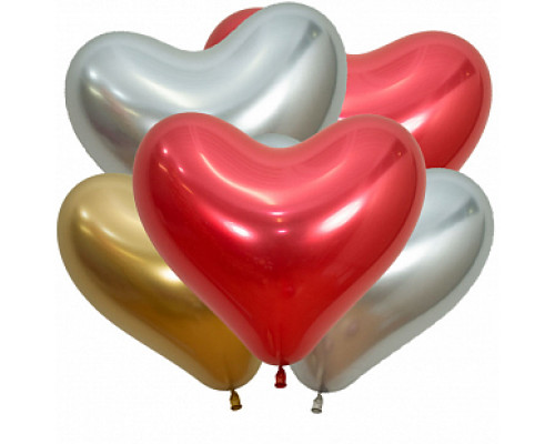 Шар латексный ЗЕРКАЛЬНЫЙ 14"/35см Сердце ассорти Sempertex (уп 50шт)