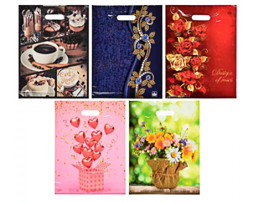 Пакет с вырубной ручкой 36*46 35мкм В АССОРТИМЕНТЕ