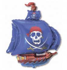 Шар фольгированный 14"/36см Пиратский корабль синий мини