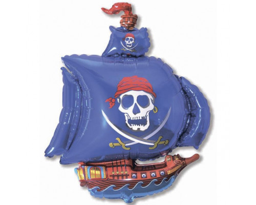 Шар фольгированный 14"/36см Пиратский корабль синий мини