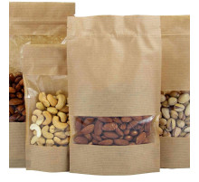 Пакет дой-пак 250*160 бумажный крафт окно 70мм с застежкой зип лок (уп50)