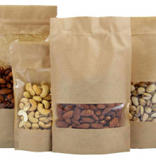 Пакет дой-пак 185*105*35 бумажный крафт окно 60мм с застежкой зип лок (уп50)