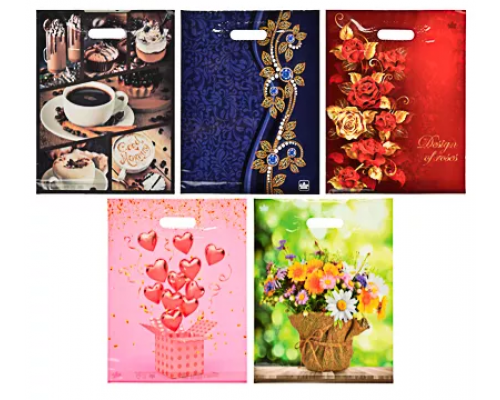 Пакет с вырубной ручкой 40*50 70мкм В АССОРТИМЕНТЕ