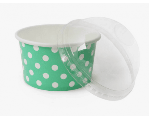 Креманка 165мл салатовая в белый горошек Complement с крышкой купольной (50/1000)