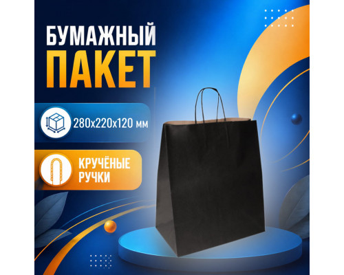 Пакет бумажный с круч. ручками 280*220*120 черный (кор250шт)