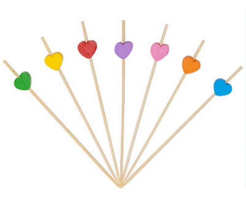 Пика для канапе 12см Сердце бамбук 100шт