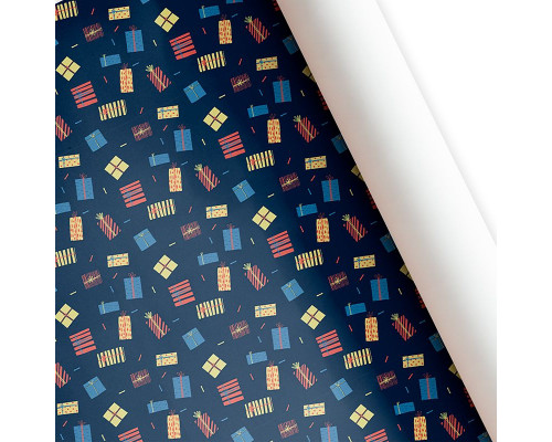 Бумага упаковочная 60*89 Подарки Синяя ТМ ВЕСЕЛЫЙ ПРАЗДНИК