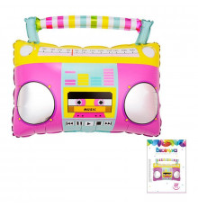 Шар фольгированный 23"/58см Магнитофон розовый в упаковке