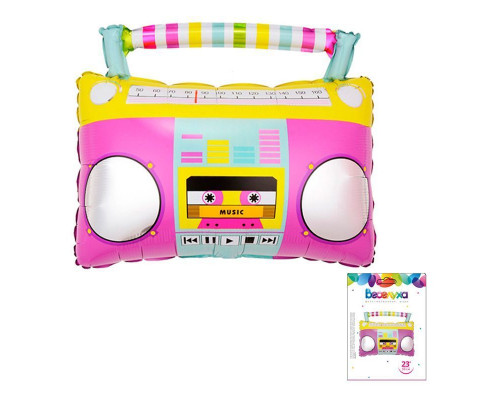 Шар фольгированный 23"/58см Магнитофон розовый в упаковке