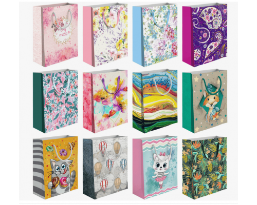 Пакет подарочный бумажный 32*45*11 Микс рисунок в ассортименте