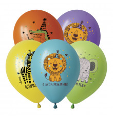 Шар латексный 12"/30см С Днем Рождения Животные Африки (уп50шт)