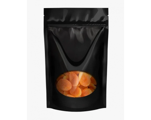 Пакет дой-пак 220*300 бумажный окно овальное черный с застежкой зип лок