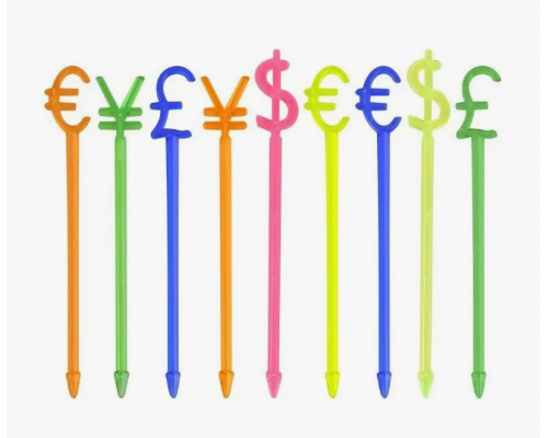 Пика для канапе 8,2см Валюта пластик 30шт в упак