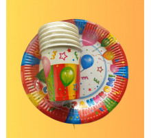 Набор посуды "С праздником" (стакан 250мл 6шт+тарелка 230мм 6шт)