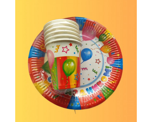 Набор посуды "С праздником" (стакан 250мл 6шт+тарелка 230мм 6шт)