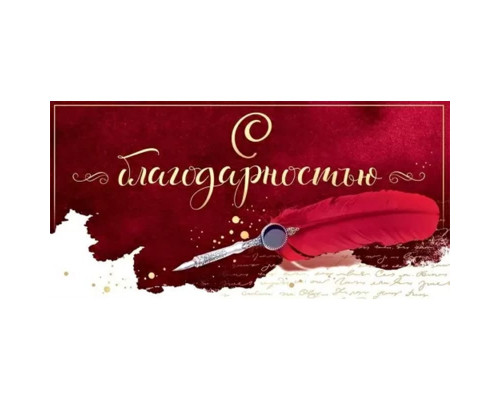 Конверт для денег 168*84мм С благодарностью! Перо