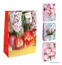 Пакет подарочный бумажный 17*24*8 рисунок микс в ассортименте