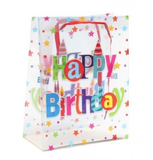 Пакет подарочный 27*21*11 С днем рождения! прозрачный рисунок в ассортименте