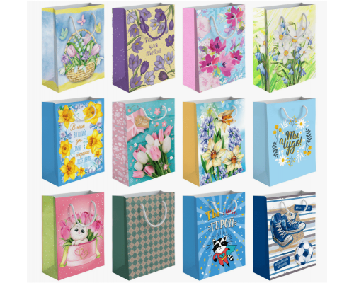 Пакет подарочный бумажный 21*15*8 МИКС рисунок в ассортименте
