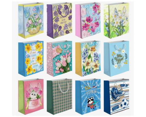 Пакет подарочный бумажный 24*20*8 Микс рисунок в ассортименте