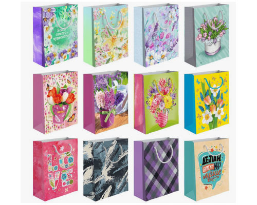 Пакет подарочный бумажный 26*32*14 МИКС рисунок в ассортименте