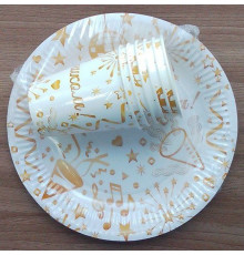 Набор посуды "Фейерверк" (стакан 250мл 6шт+тарелка 230мм 6шт)