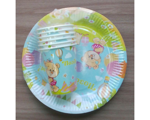 Набор посуды "Мишки" (стакан 250мл 6шт+тарелка 180мм 6шт)