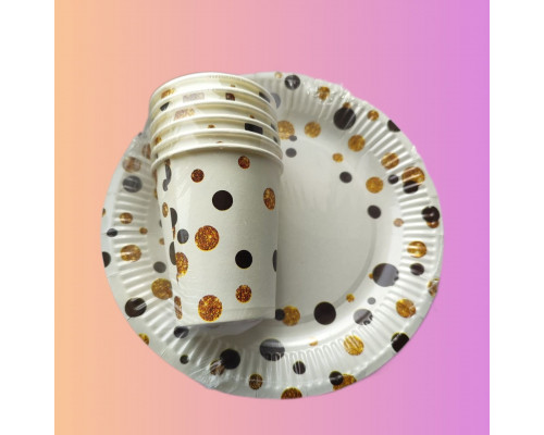 Набор посуды "Горох белый" (стакан 250мл 6шт+тарелка 180мм 6шт)