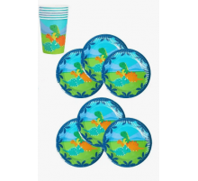 Набор посуды "Динозаврики" (стакан 250мл 6шт+тарелка 230мм 6шт)