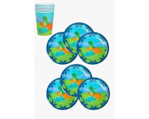 Набор посуды "Динозаврики" (стакан 250мл 6шт+тарелка 230мм 6шт)