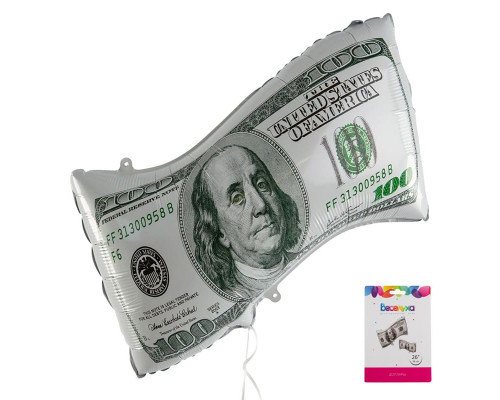 Шар фольгированный 26"/66см Доллары в упаковке